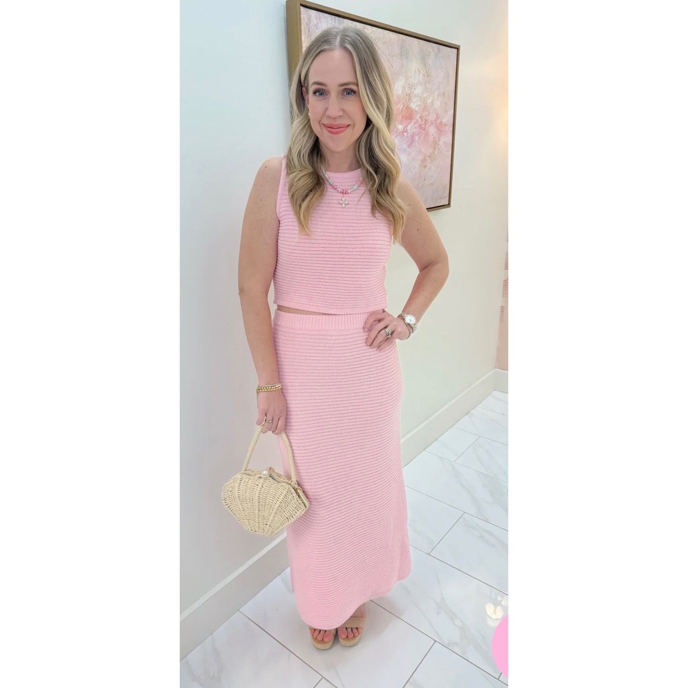 Le Lis Pink Knit 2 Piece Set‎ Crop Tank Top and Maxi Skirt Womens Medium